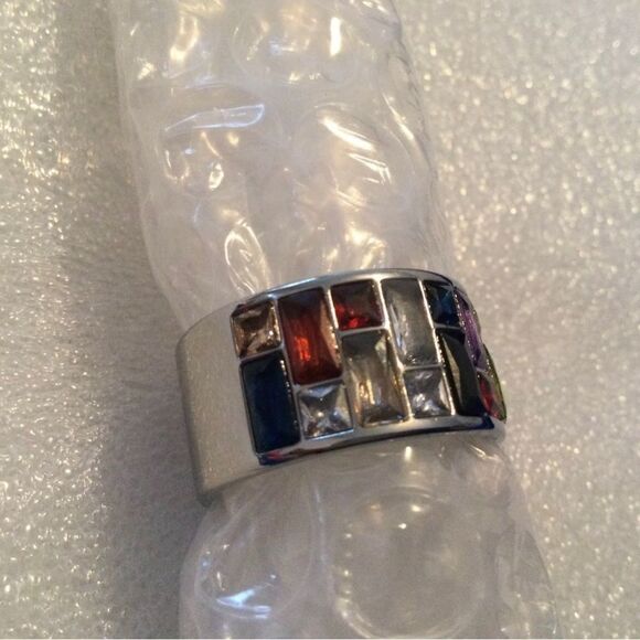 New Multicolor Crystal Ring Rainbow Ring Size 6, 7 - Picture 4 of 4